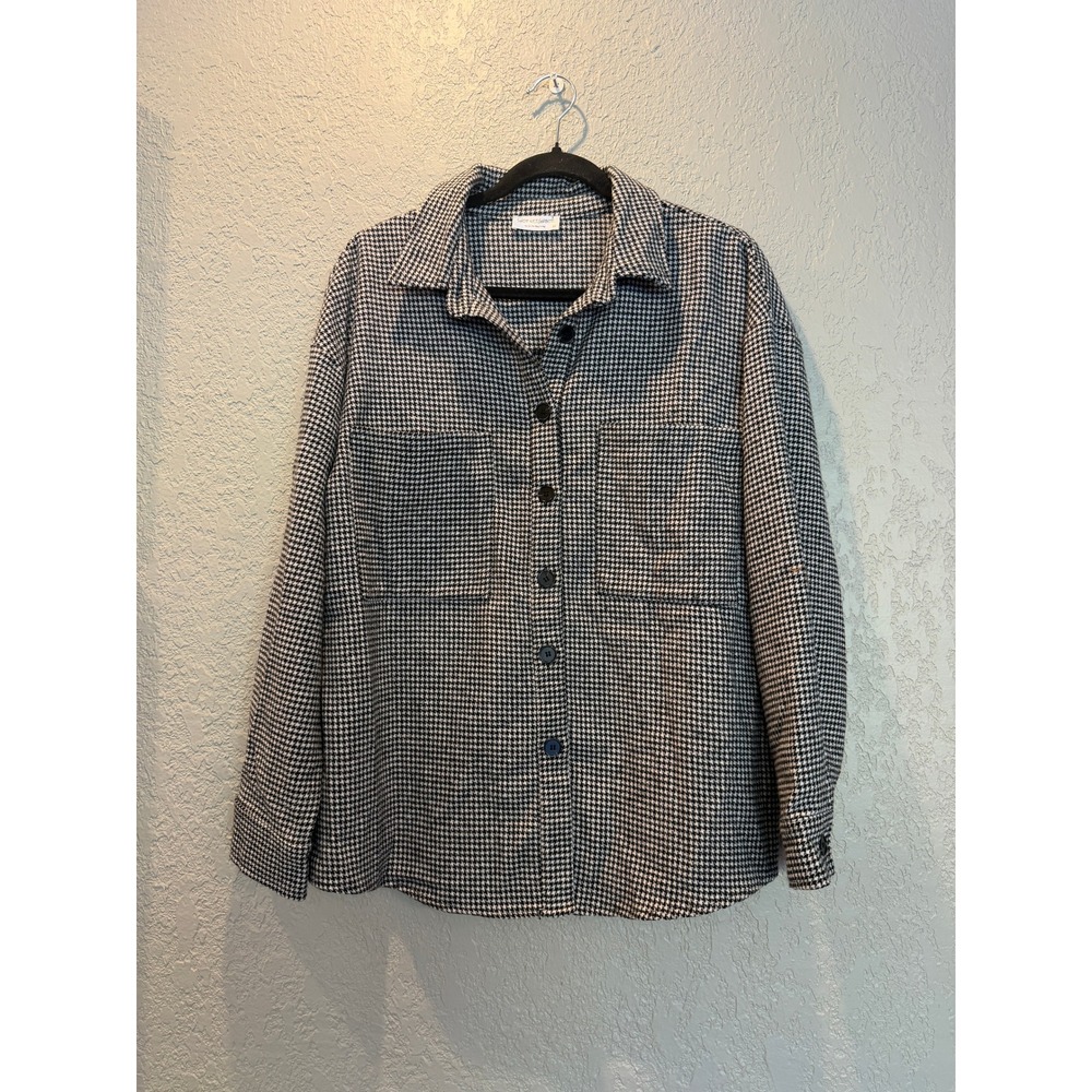 Shop Neighbor Houndstooth Shacket Womens Medium Black White Button Front Jacket